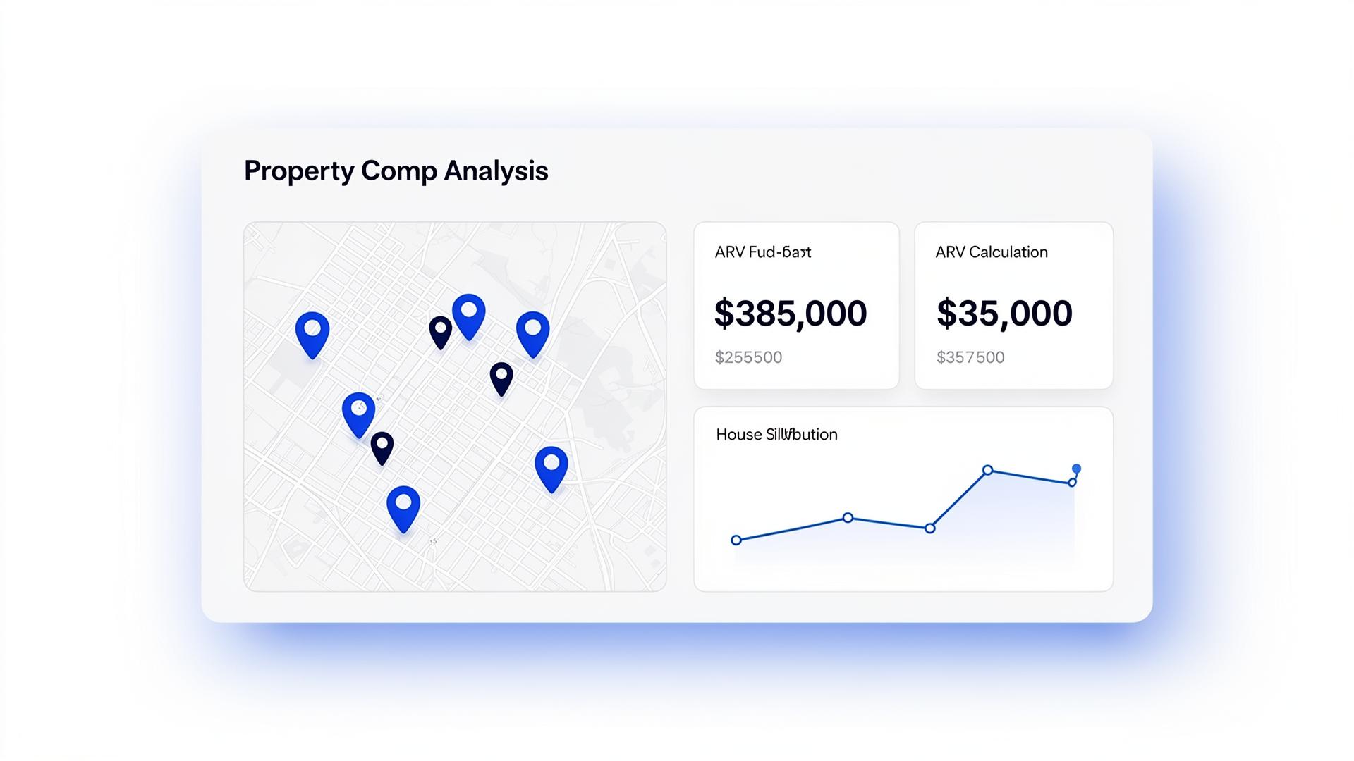 FlipDesk property comp analysis dashboard with map view, ARV calculation, and comparable sales